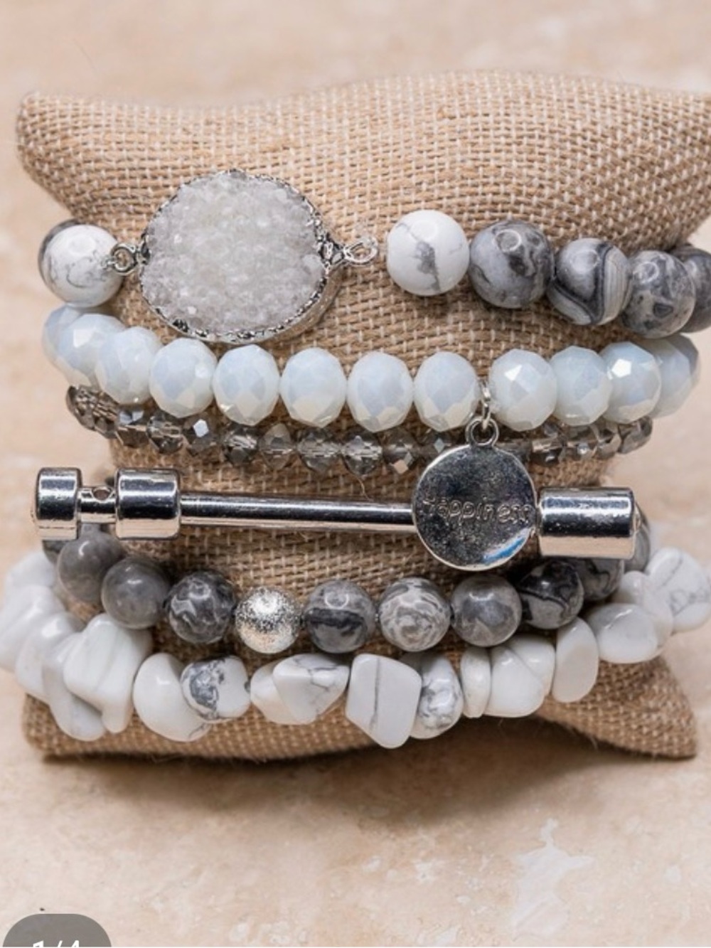 Dylan White and Gray Stacked Beaded Bracelet Set